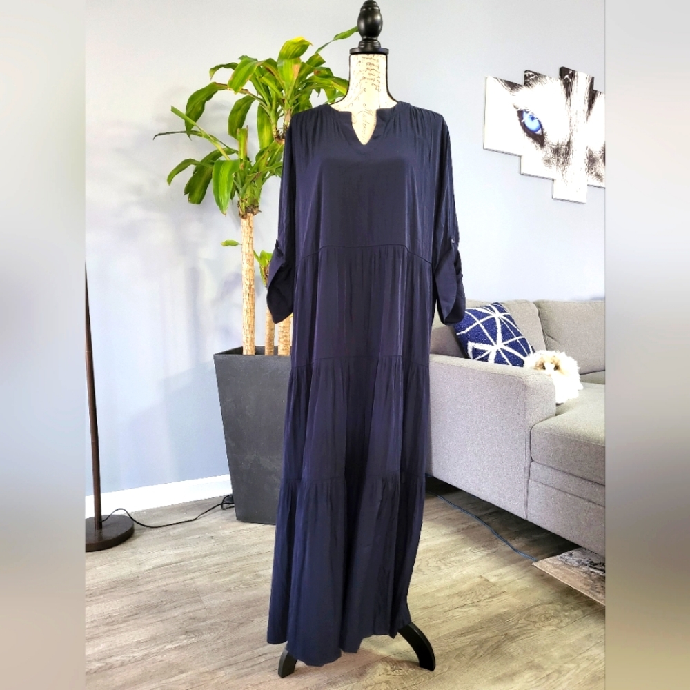 Maxi dress tiered sea island solid classic navy